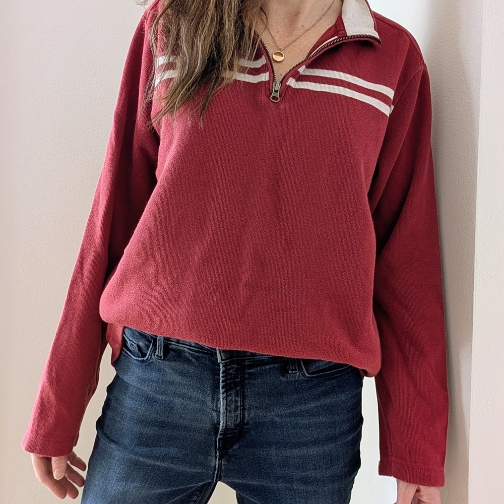 Vintage Old Navy Skater Striped Collared Quarter-Zip Henley Sweater In Red